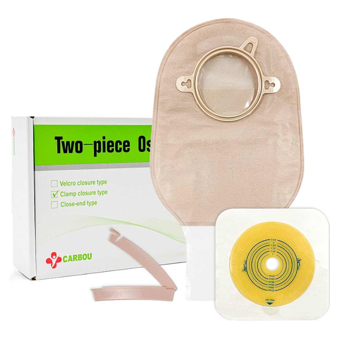 Carbou two piece clamp closure Ostomy bag new 1